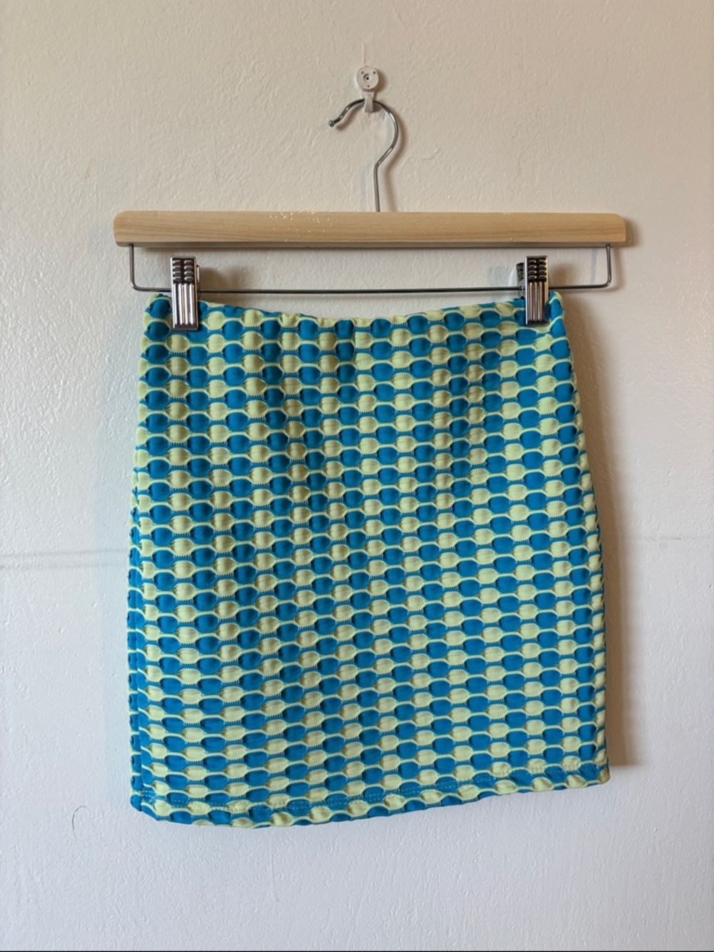 Mango Blue and Lime Geometric Mini Skirt